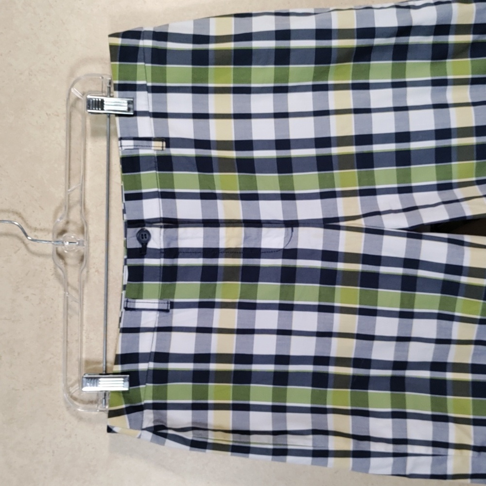 *E194 Anne Klein Sport navy, green & yellow cotton plaid shorts 12 FINAL PRICE - Picture 2 of 11